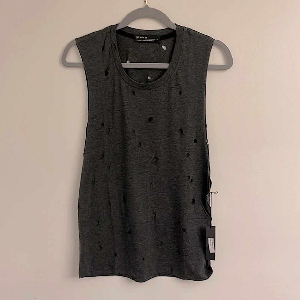 Benjamin Jay Charcoal Distressed Muscle Tank T-Shirt NWT